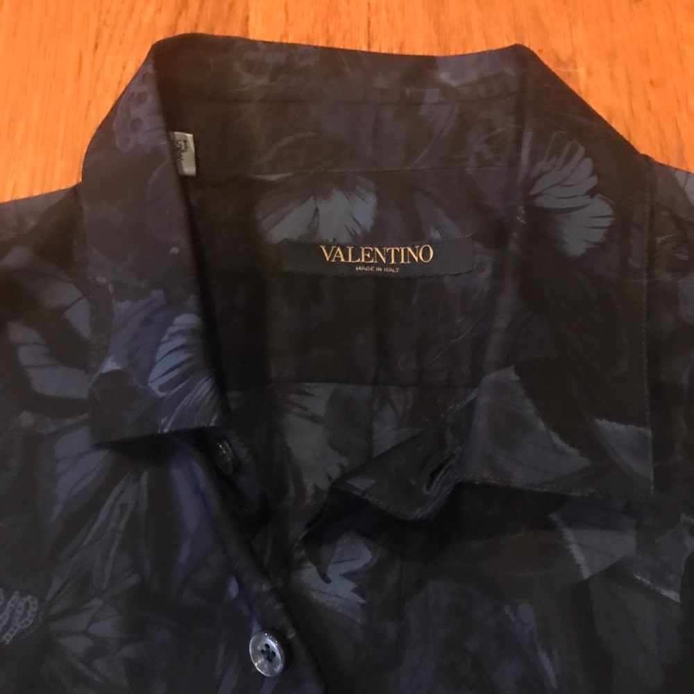 Valentino mens blue button down size 15.5 neck butterfly print